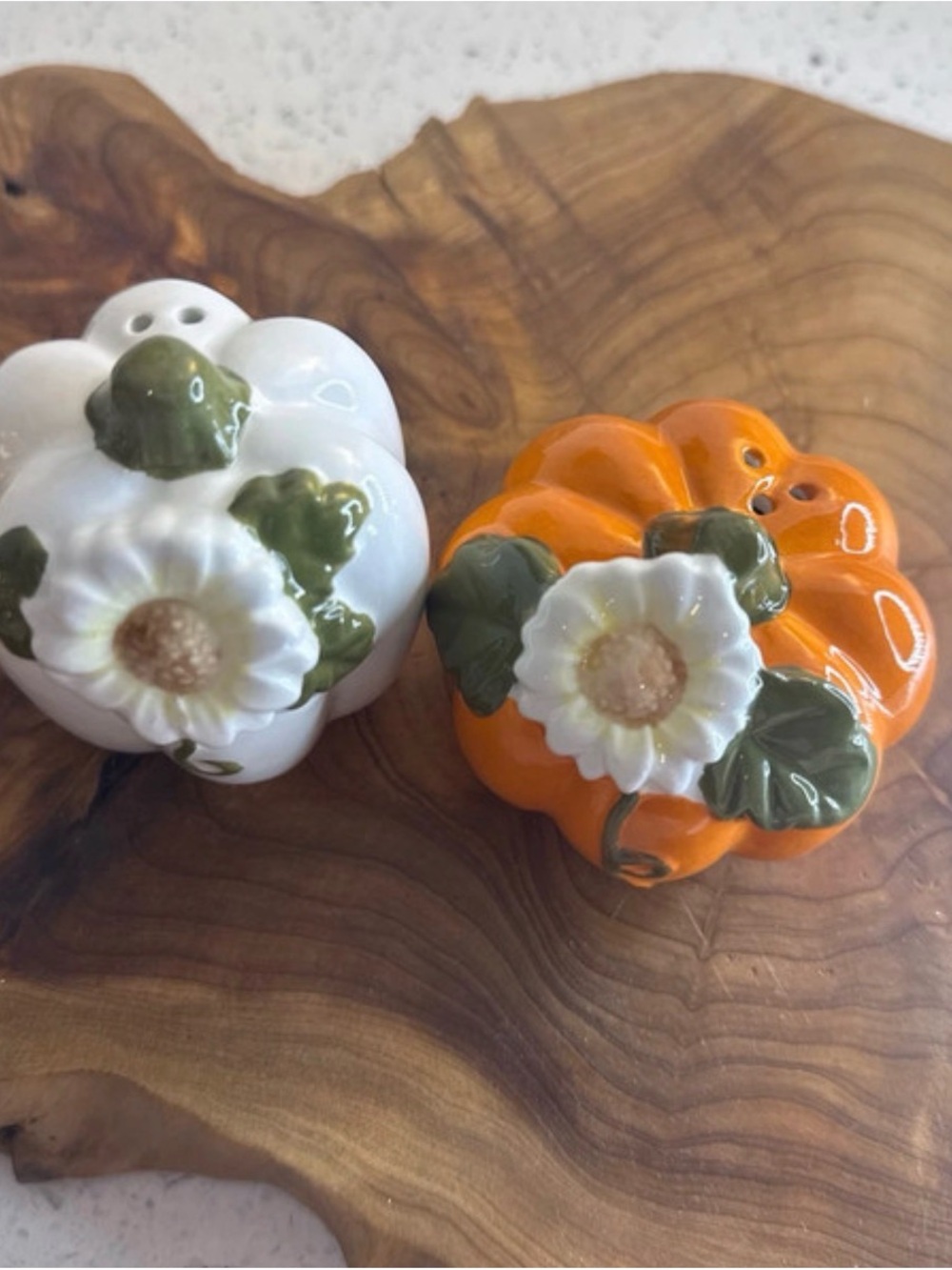 Ceramic Pumpkin Salt and Pepper Shaker Set - White & Orange